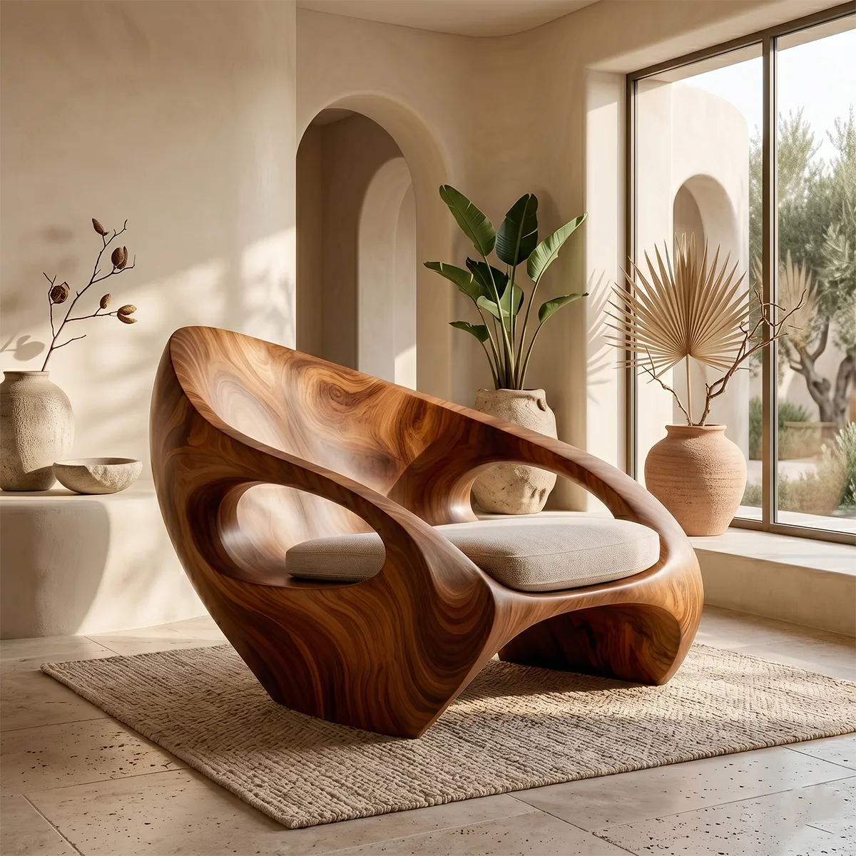Organic Sculptural Solid Wood Lounge Chair | Luxury Handcrafted Wooden Accent Chair TT006-1298