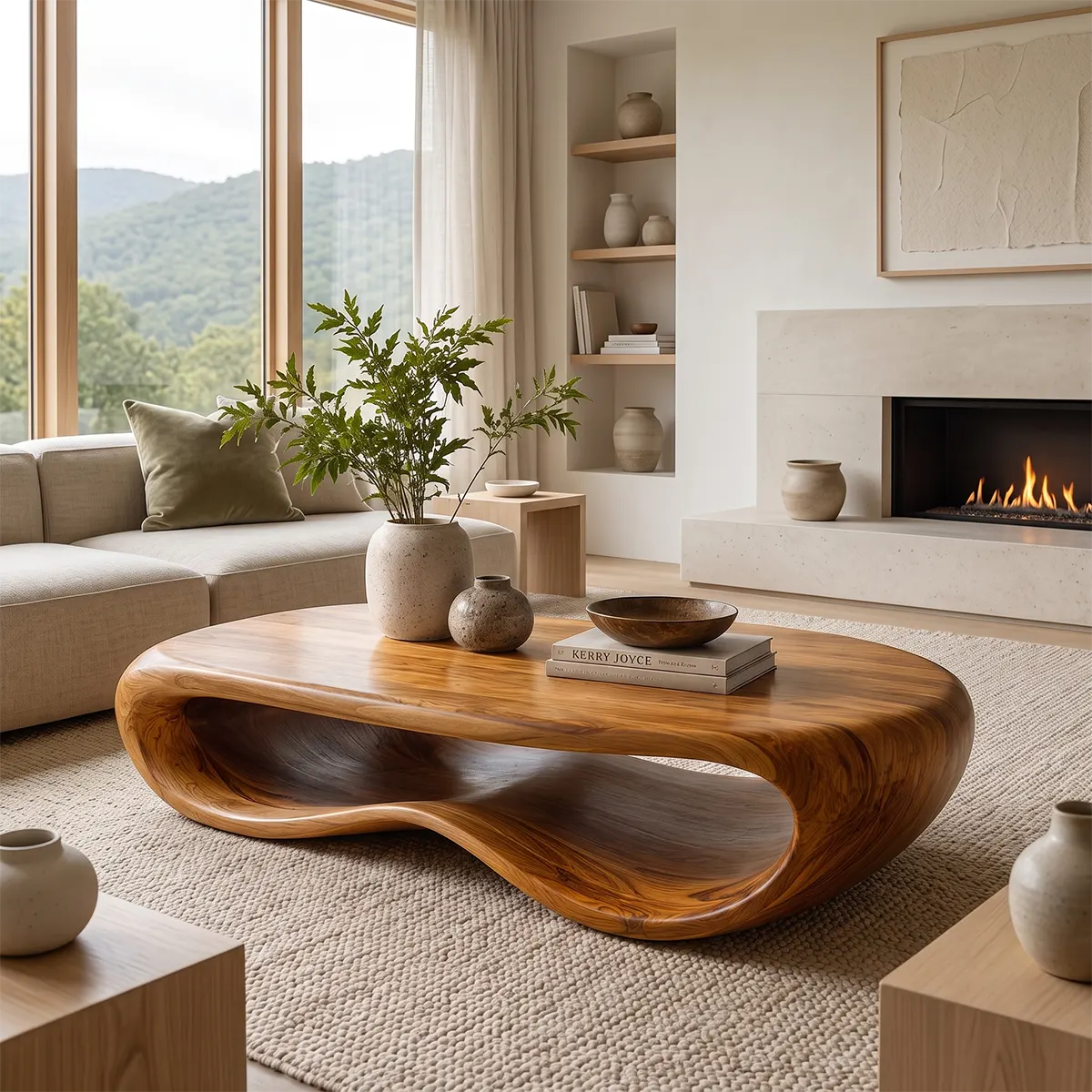 Modern Organic Coffee Table | Sculptural Low Profile Center Table with Open Base TT006-9114