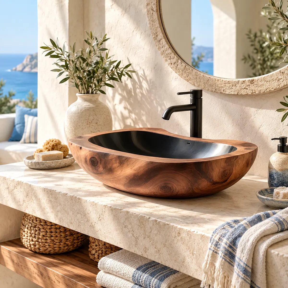 Elongated Organic Vessel Sink | Sculptural Countertop Bathroom Basin TT006-4ZIM5HF