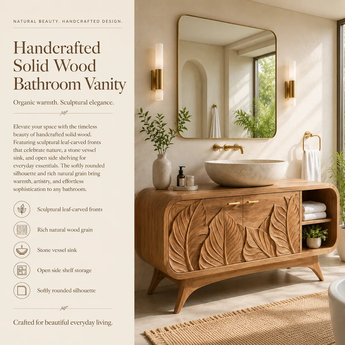 Botanical Leaf Relief Single Sink Bathroom Vanity Cabinet TT006-4332