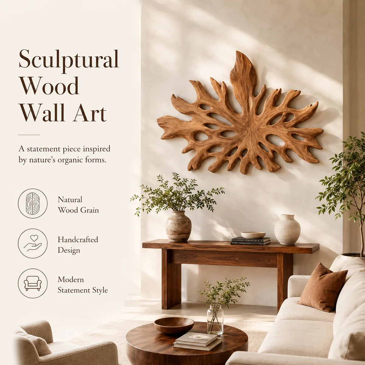 Carved Monstera Leaf Wood Wall Art | Botanical Wooden Wall Decor for Living Room, Entryway & Office TT006-5785