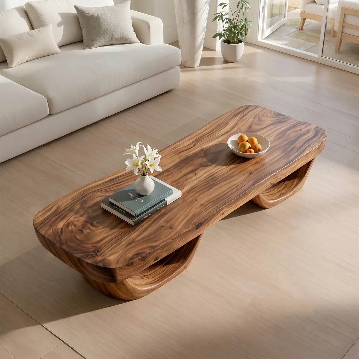 Natural Solid Wood Coffee Table – Contemporary Sculptural Table