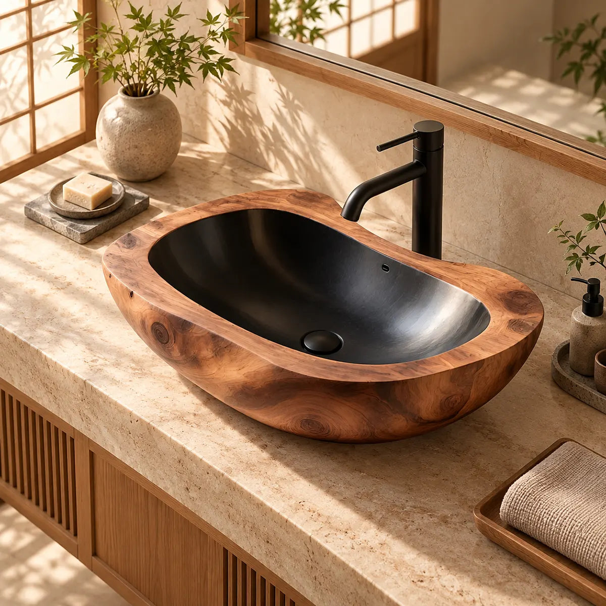 Elongated Organic Vessel Sink | Sculptural Countertop Bathroom Basin TT006-4ZIM5HF