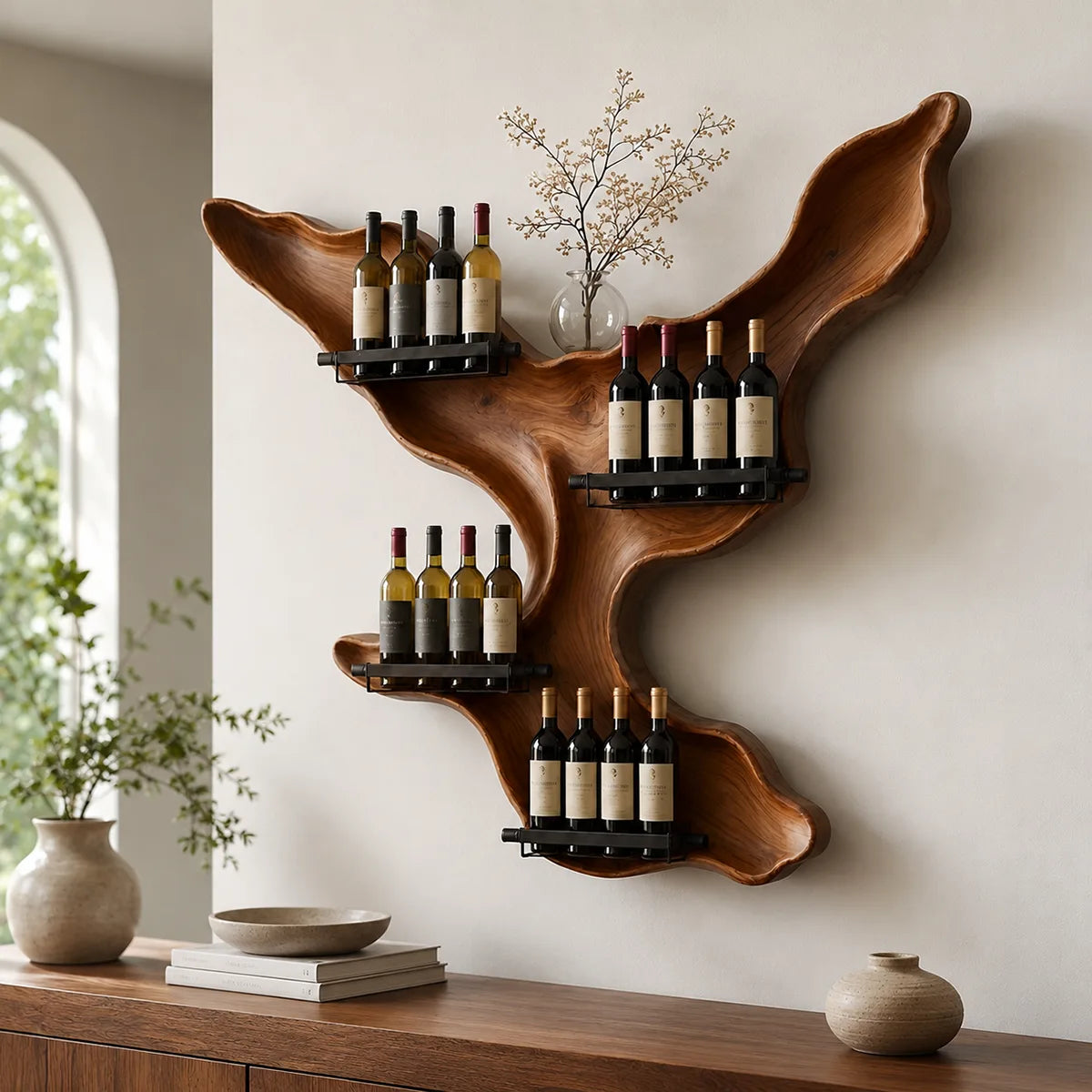 Live Edge Solid Wood Wall Wine Rack for Statement Dining Rooms & Wine Collectors TT006-8636