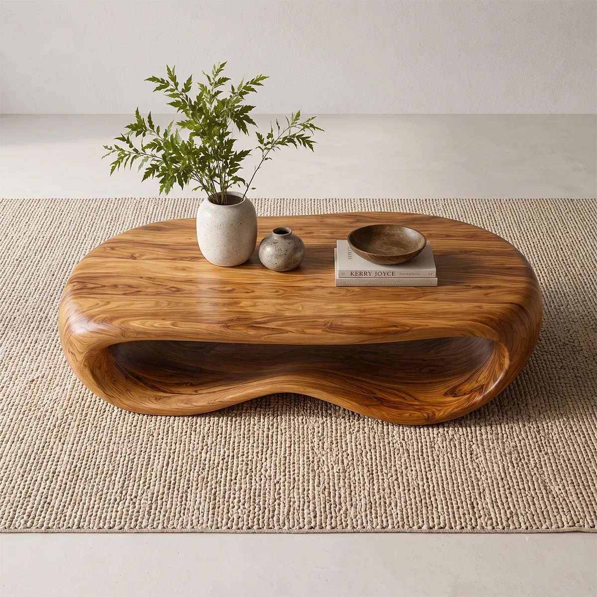 Modern Organic Coffee Table | Sculptural Low Profile Center Table with Open Base TT006-9114