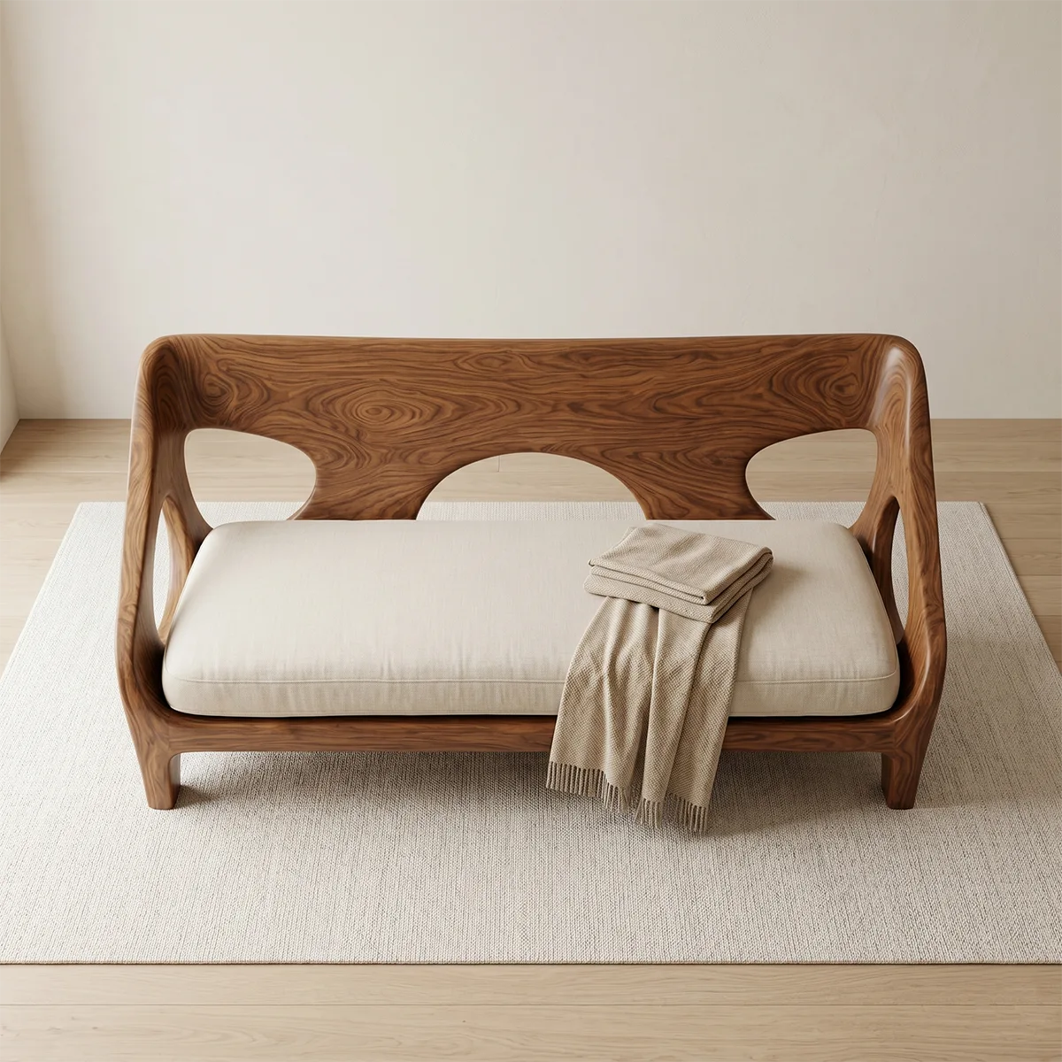 Luxury Organic Wooden Lounge Sofa with Sculptural Artisan Frame