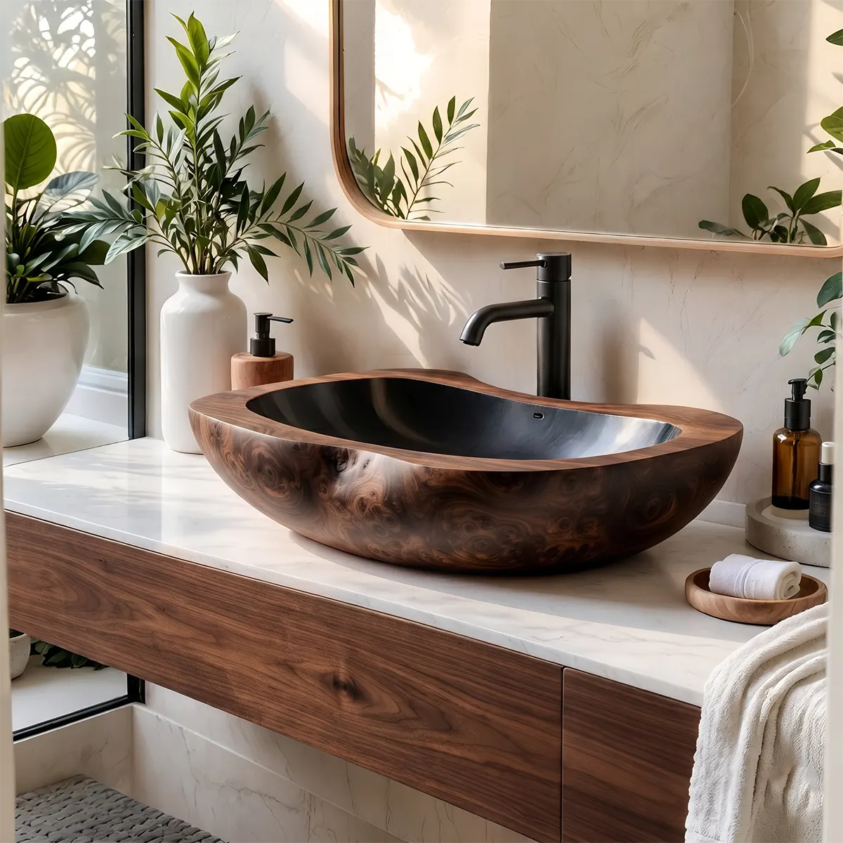 Elongated Organic Vessel Sink | Sculptural Countertop Bathroom Basin TT006-4ZIM5HF