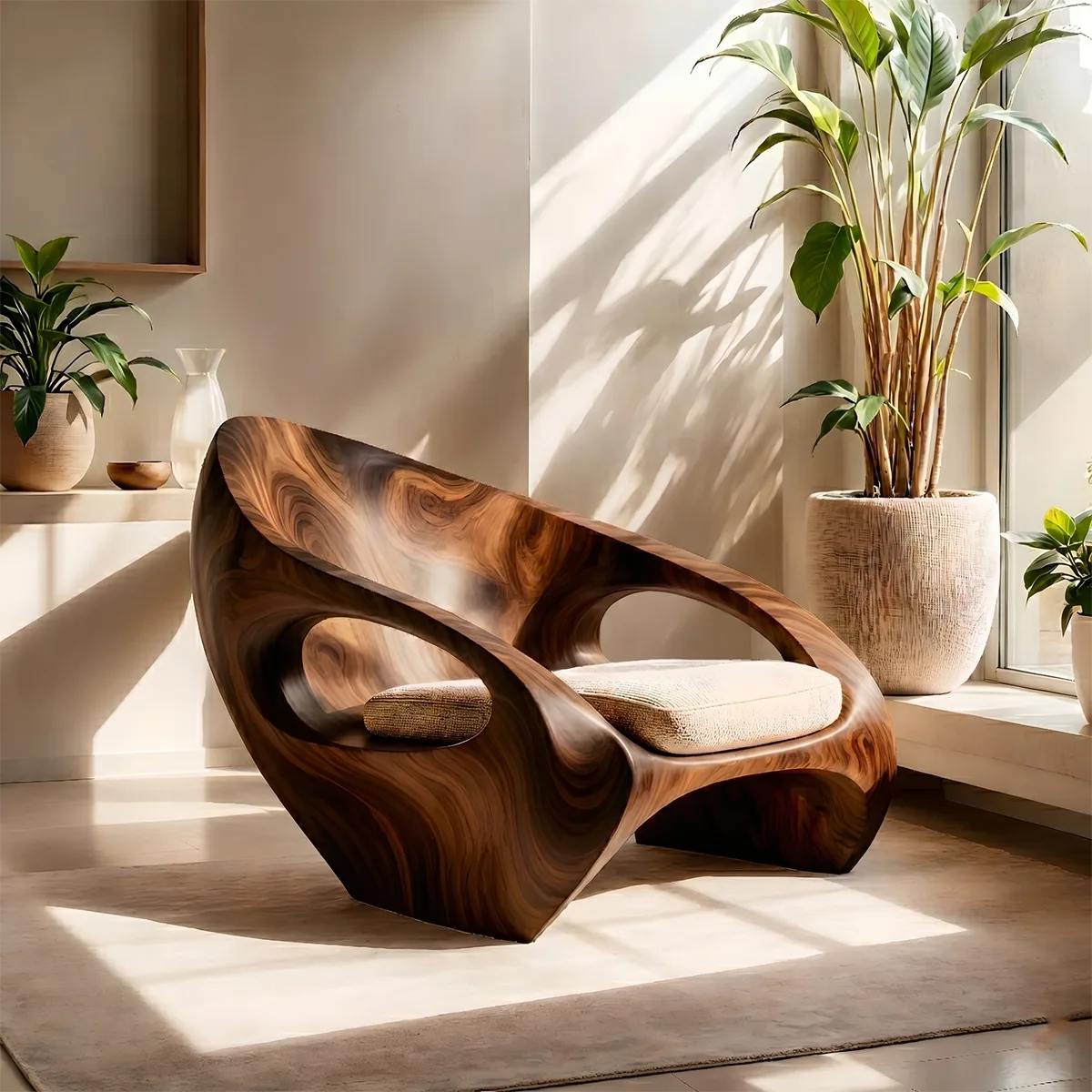 Organic Sculptural Solid Wood Lounge Chair | Luxury Handcrafted Wooden Accent Chair TT006-1298