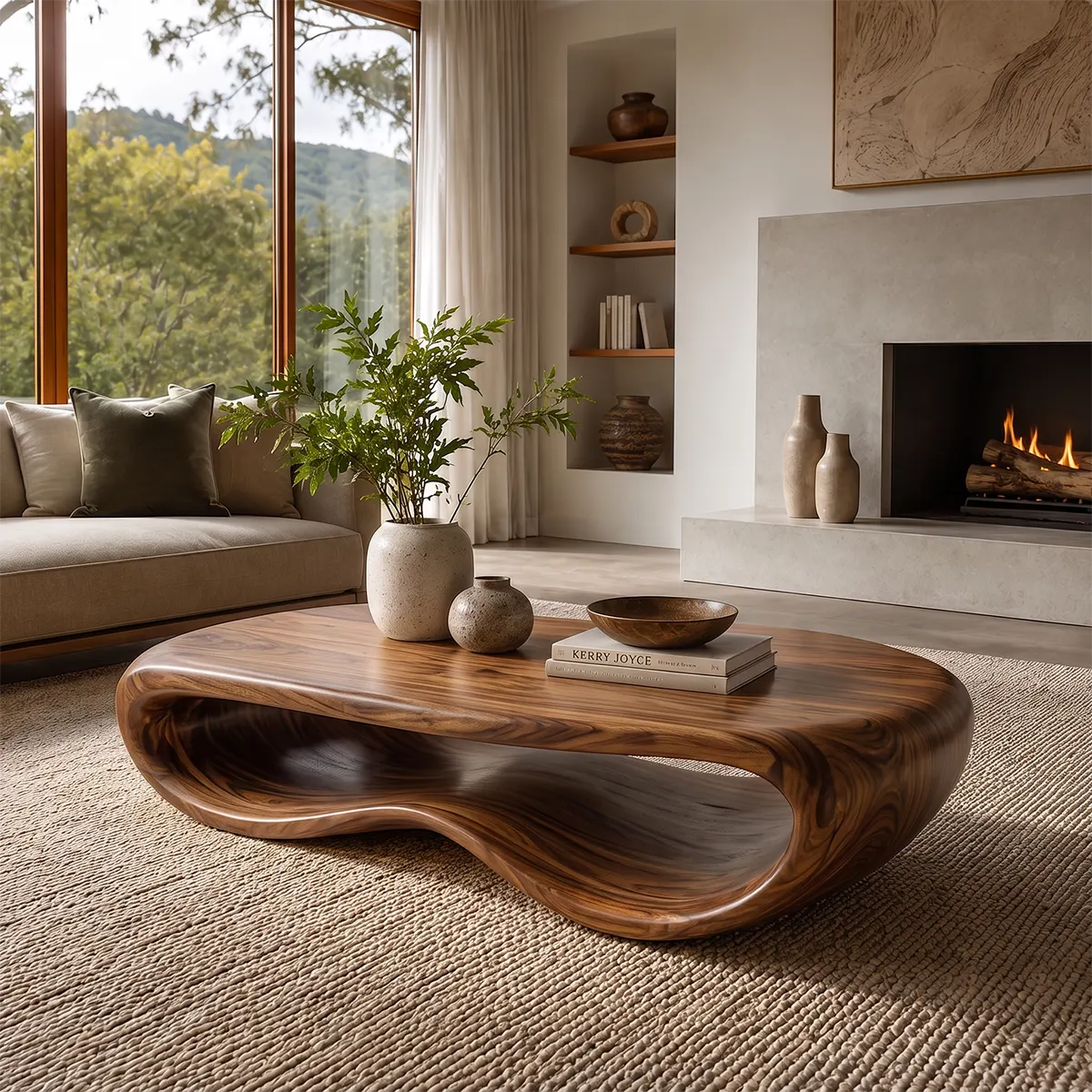 Modern Organic Coffee Table | Sculptural Low Profile Center Table with Open Base TT006-9114