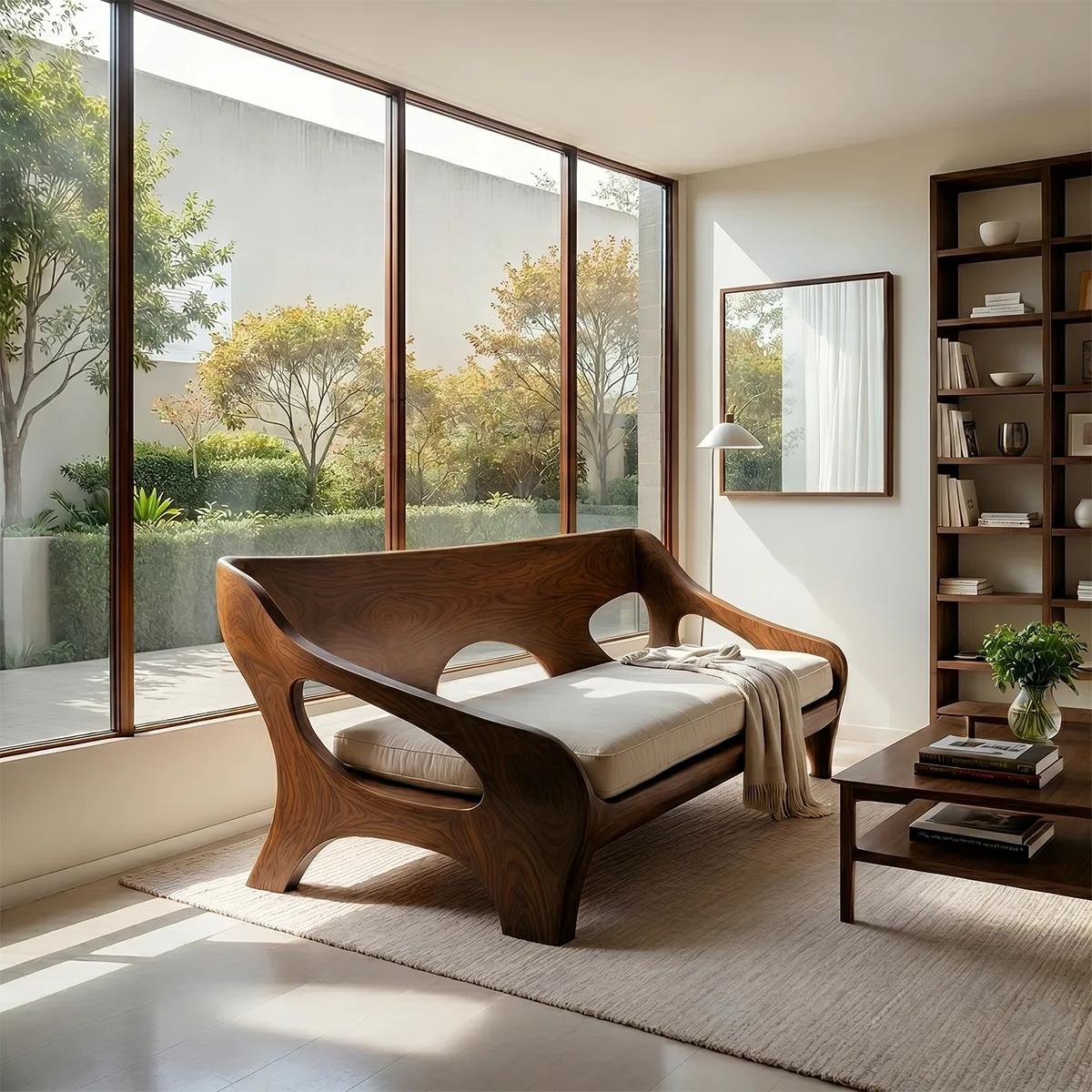 Luxury Organic Wooden Lounge Sofa with Sculptural Artisan Frame