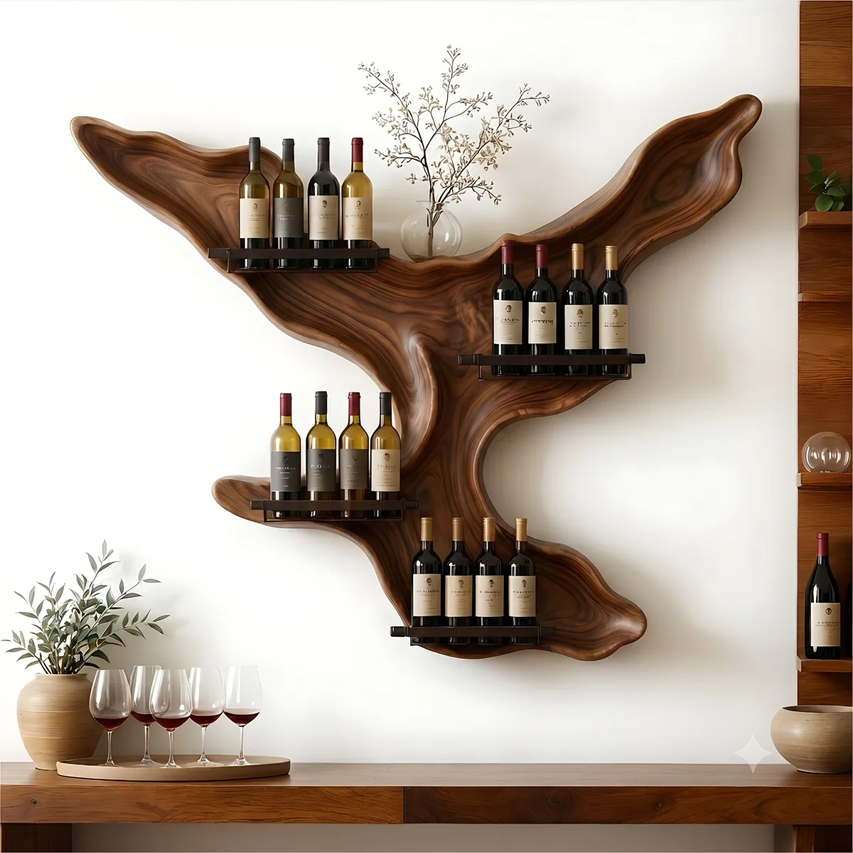 Live Edge Solid Wood Wall Wine Rack for Statement Dining Rooms & Wine Collectors TT006-8636