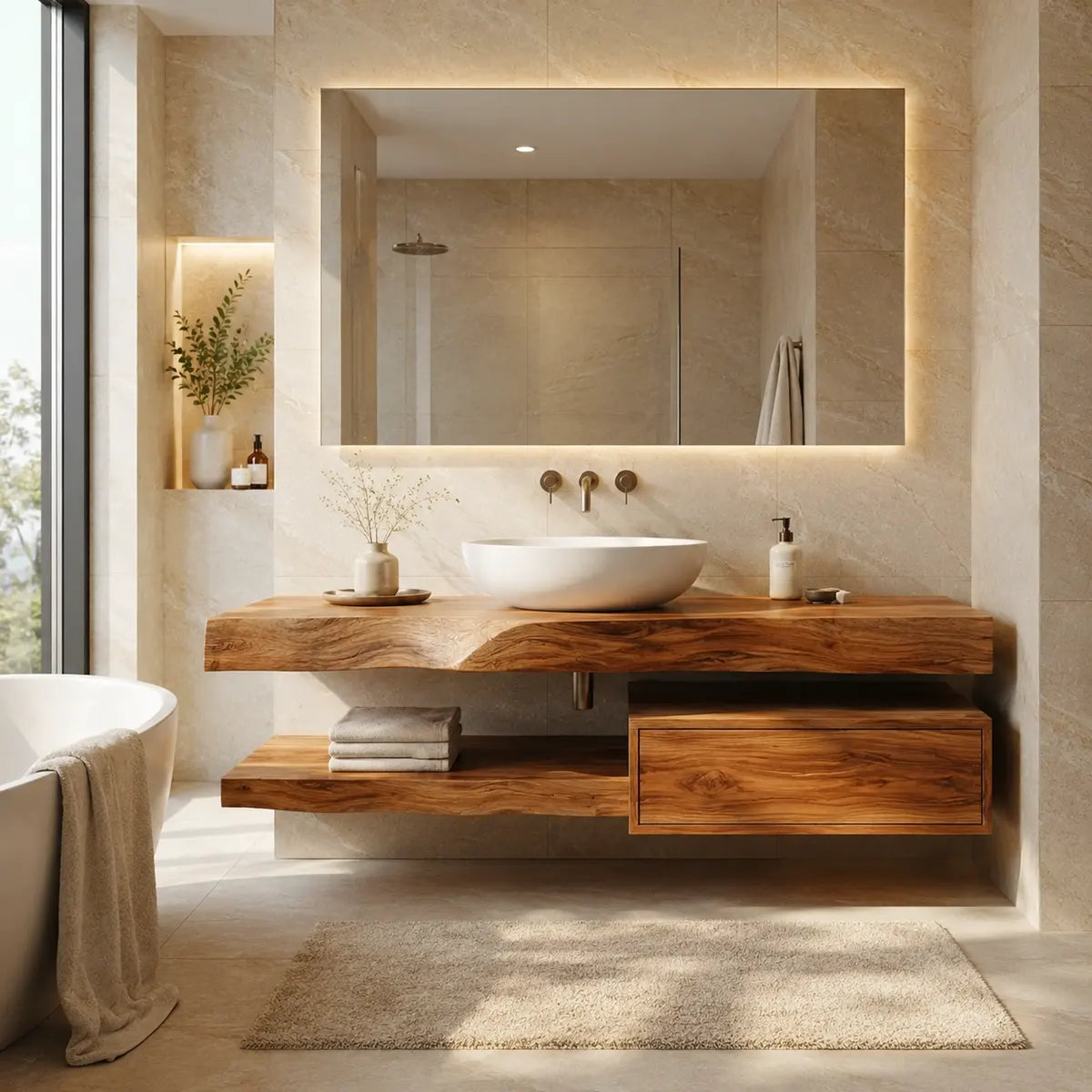 Floating Bathroom Vanity with Drawer & Open Shelf | Modern Wall-Mounted Design TT006-4TAK9LT