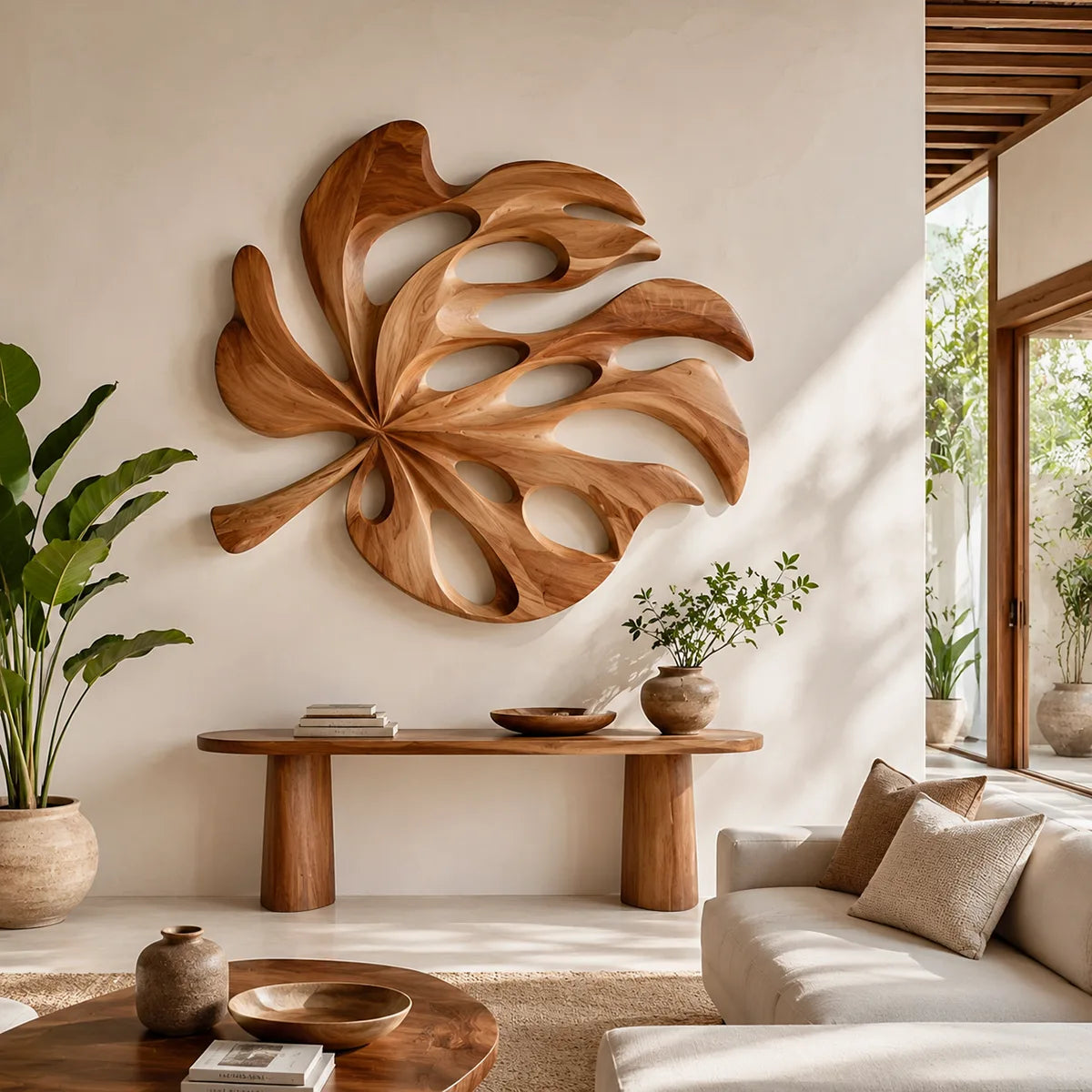 Carved Monstera Leaf Wood Wall Art | Tropical Botanical Wall Decor for Living Room, Entryway & Office TT006-3316