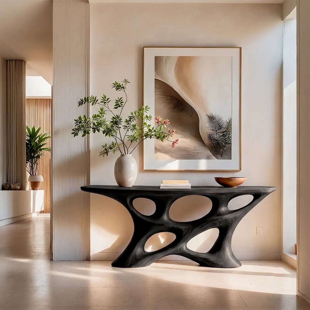Modern Organic Sculptural Console Table | Solid Wood Entryway Hallway Accent Table TT006-5133
