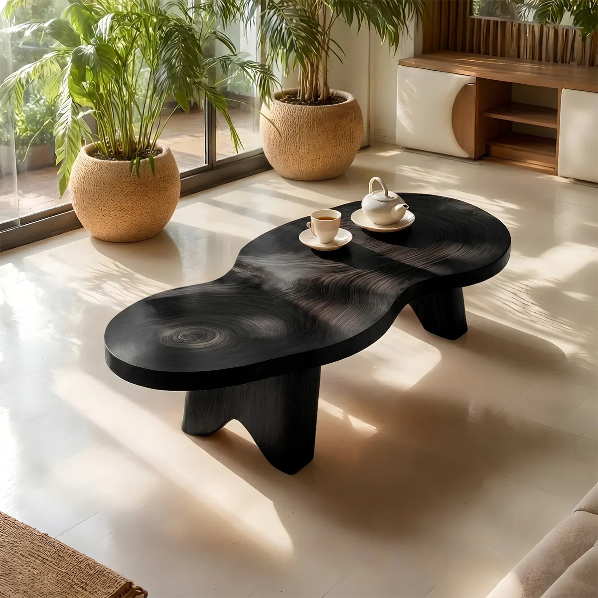 Organic Freeform Solid Wood Coffee Table with Sculptural Legs