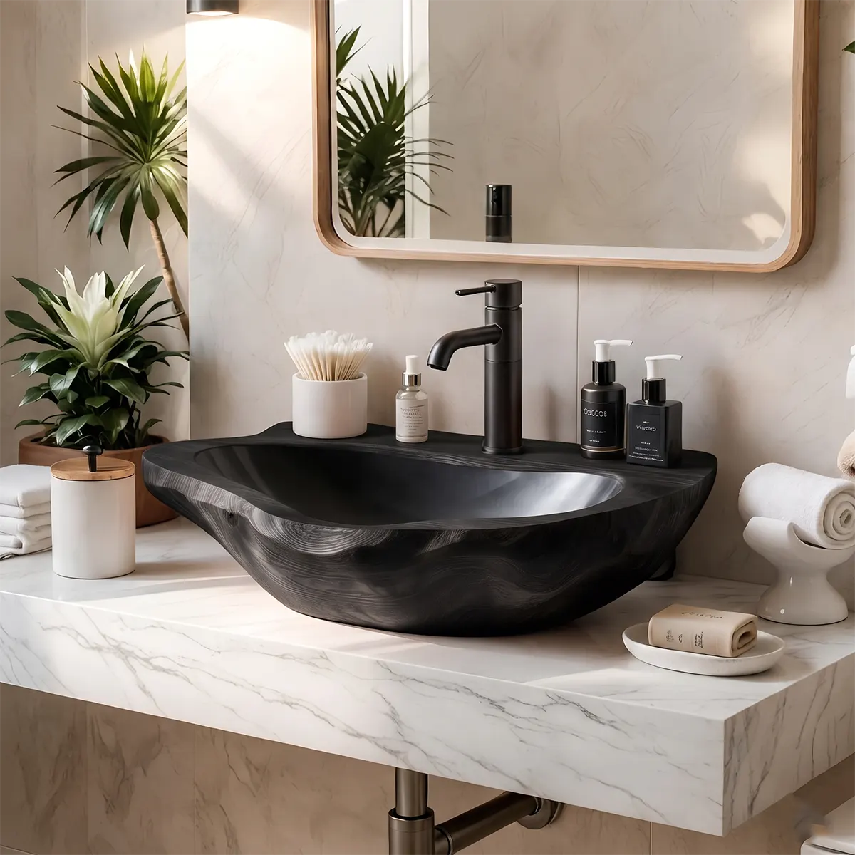Low Profile Organic Vessel Sink | Elongated Sculptural Countertop Bathroom Basin TT006-9GHR2NE