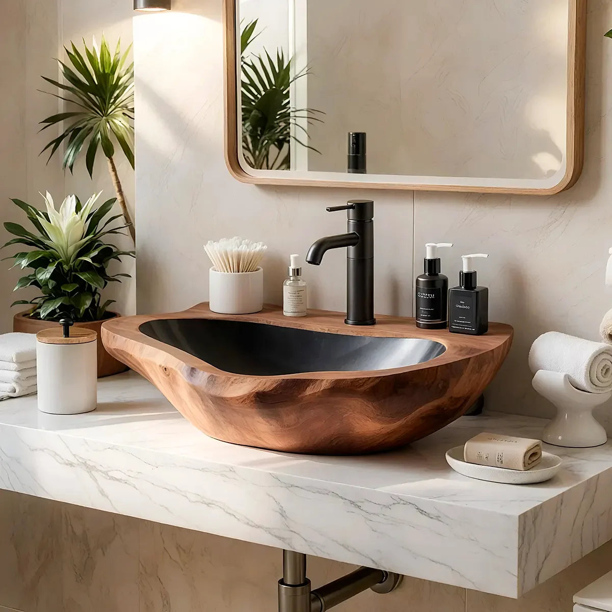 Low Profile Organic Vessel Sink | Elongated Sculptural Countertop Bathroom Basin TT006-9GHR2NE