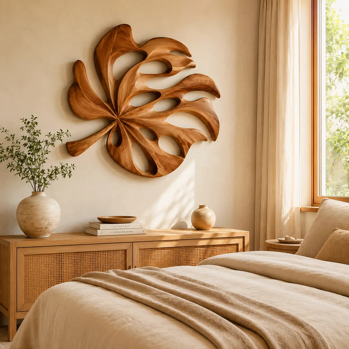 Carved Monstera Leaf Wood Wall Art | Tropical Botanical Wall Decor for Living Room, Entryway & Office TT006-3316