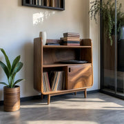 Mid-Century Sculptural Solid Wood Record Player Stand for Living Room