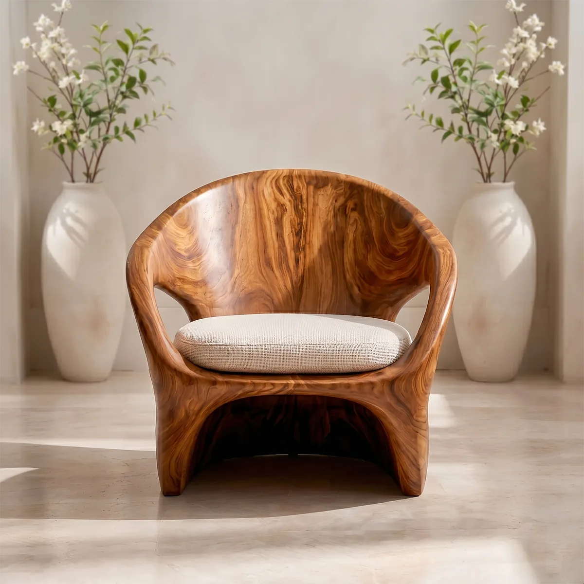 Organic Sculptural Solid Wood Lounge Chair | Handcrafted Modern Wooden Accent Chair TT006-9201