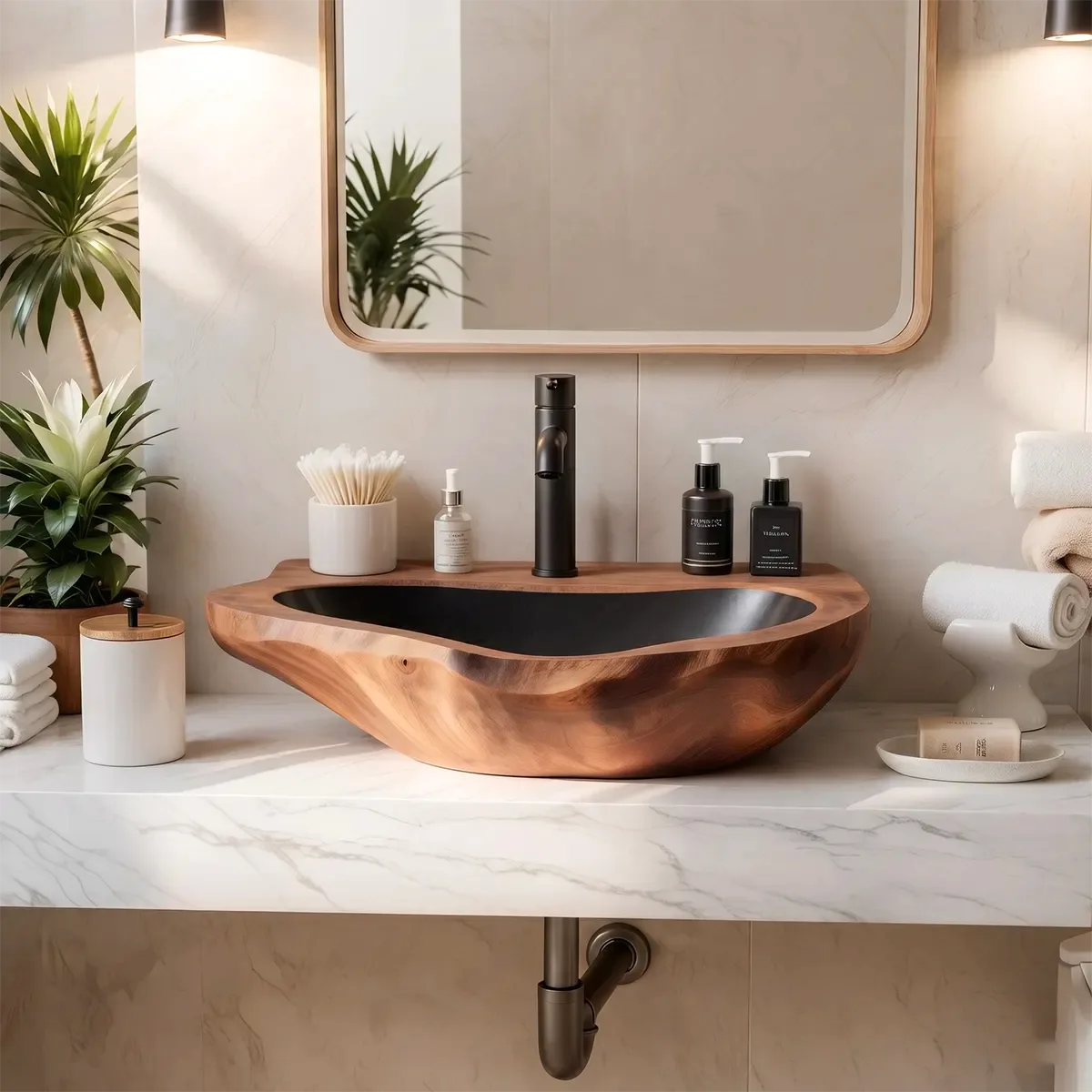 Low Profile Organic Vessel Sink | Elongated Sculptural Countertop Bathroom Basin TT006-9GHR2NE