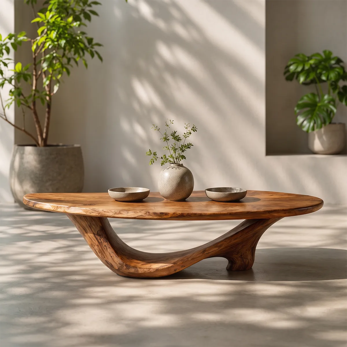 Organic Oval Coffee Table | Sculptural Solid Wood Low Profile Center Table TT006-4918