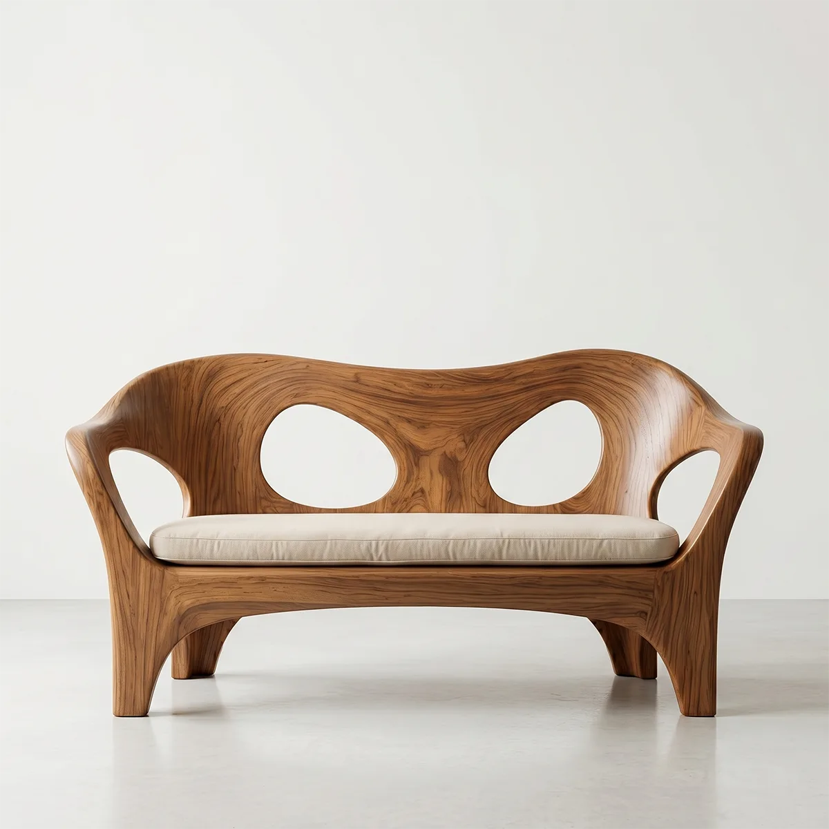 Luxury Organic Wooden Sofa with Sculptural Open-Frame Curves