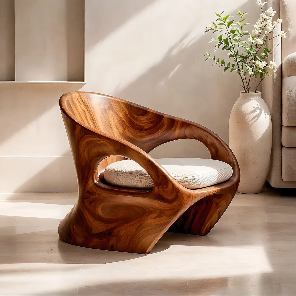 Organic Sculptural Solid Wood Lounge Chair | Handcrafted Modern Wooden Accent Chair TT006-9201