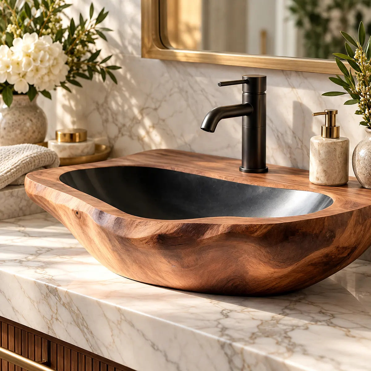 Low Profile Organic Vessel Sink | Elongated Sculptural Countertop Bathroom Basin TT006-9GHR2NE