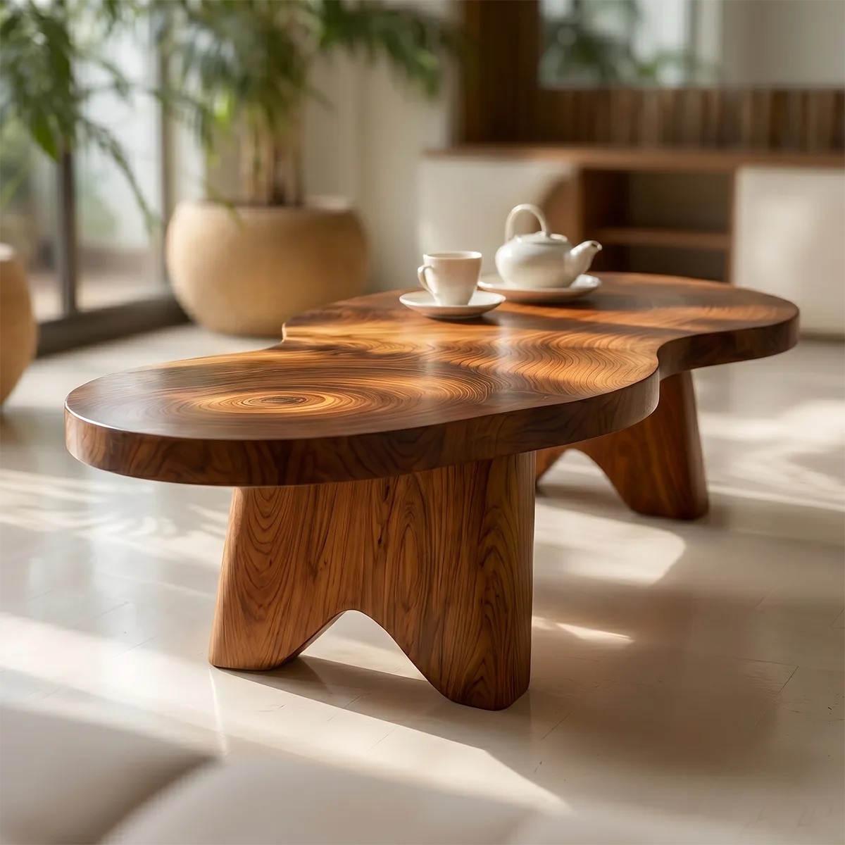 Organic Freeform Solid Wood Coffee Table with Sculptural Legs