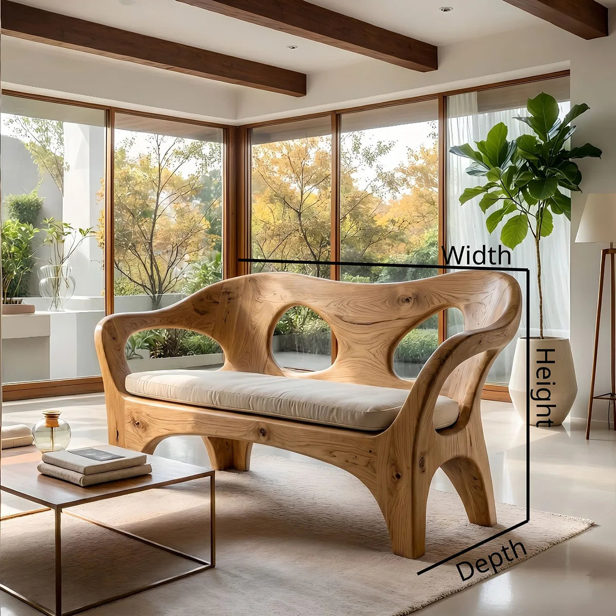 Luxury Organic Wooden Sofa with Sculptural Open-Frame Curves