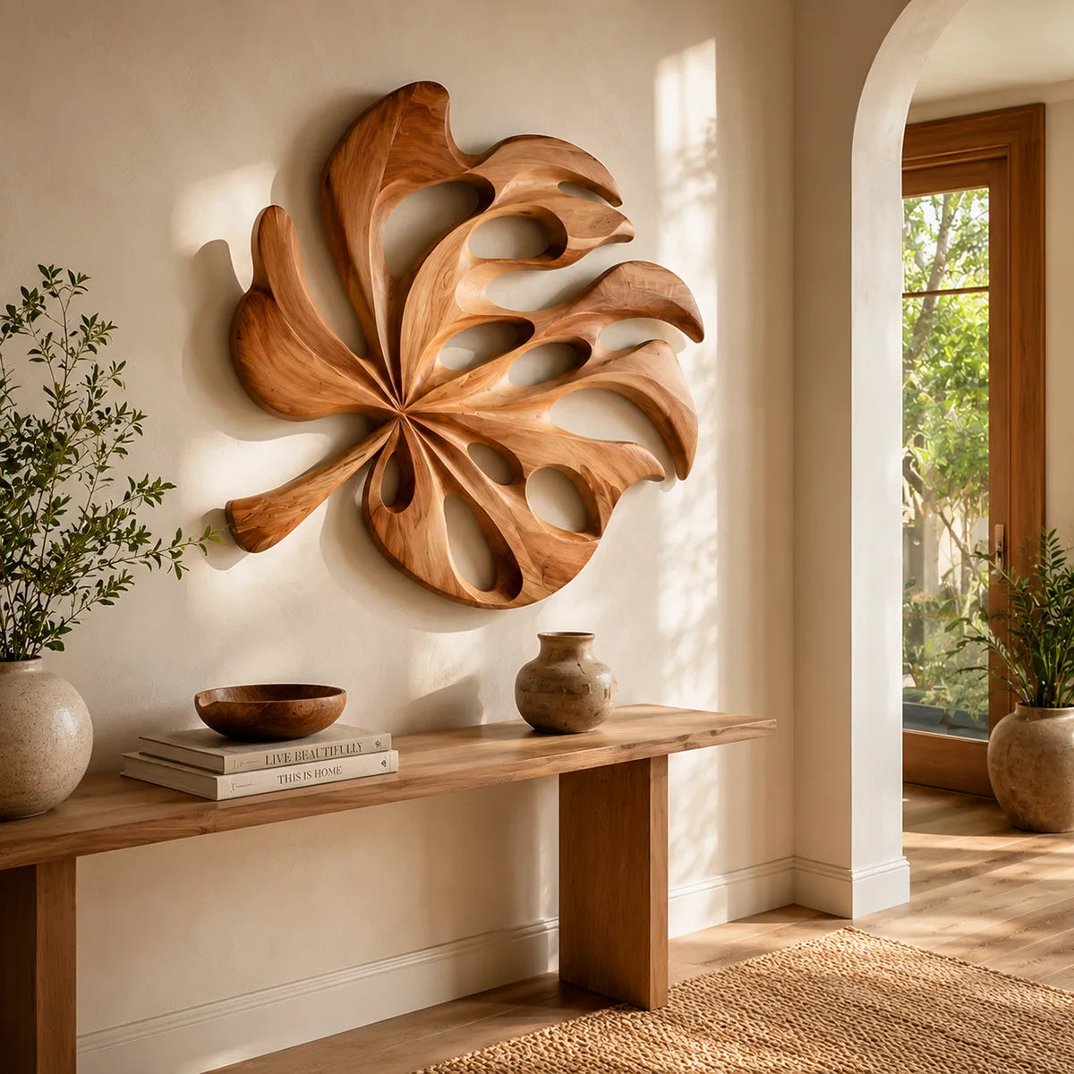 Carved Monstera Leaf Wood Wall Art | Tropical Botanical Wall Decor for Living Room, Entryway & Office TT006-3316