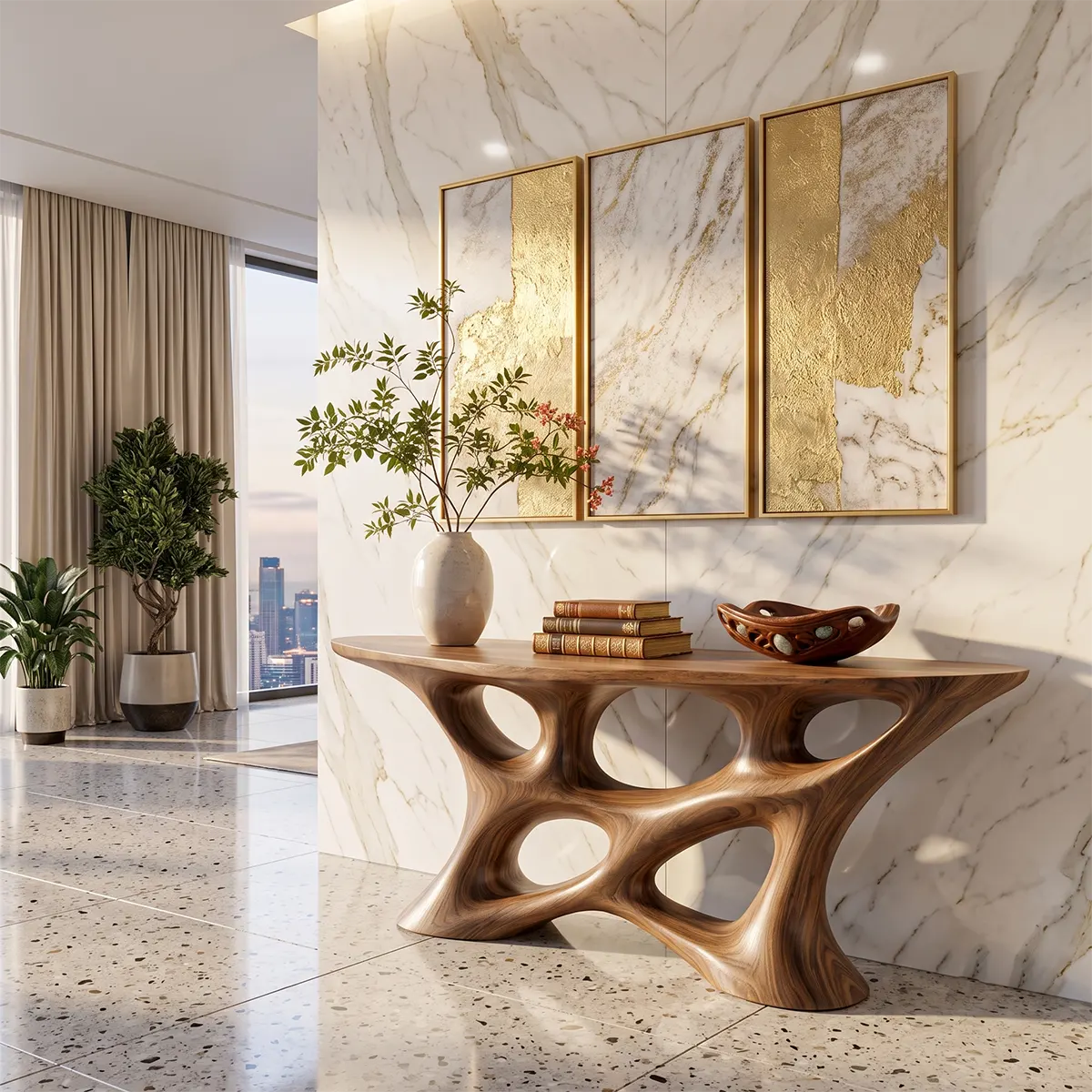 Modern Organic Sculptural Console Table | Solid Wood Entryway Hallway Accent Table TT006-5133