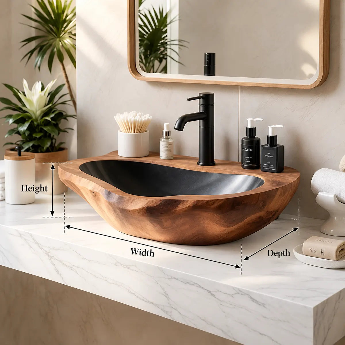 Low Profile Organic Vessel Sink | Elongated Sculptural Countertop Bathroom Basin TT006-9GHR2NE