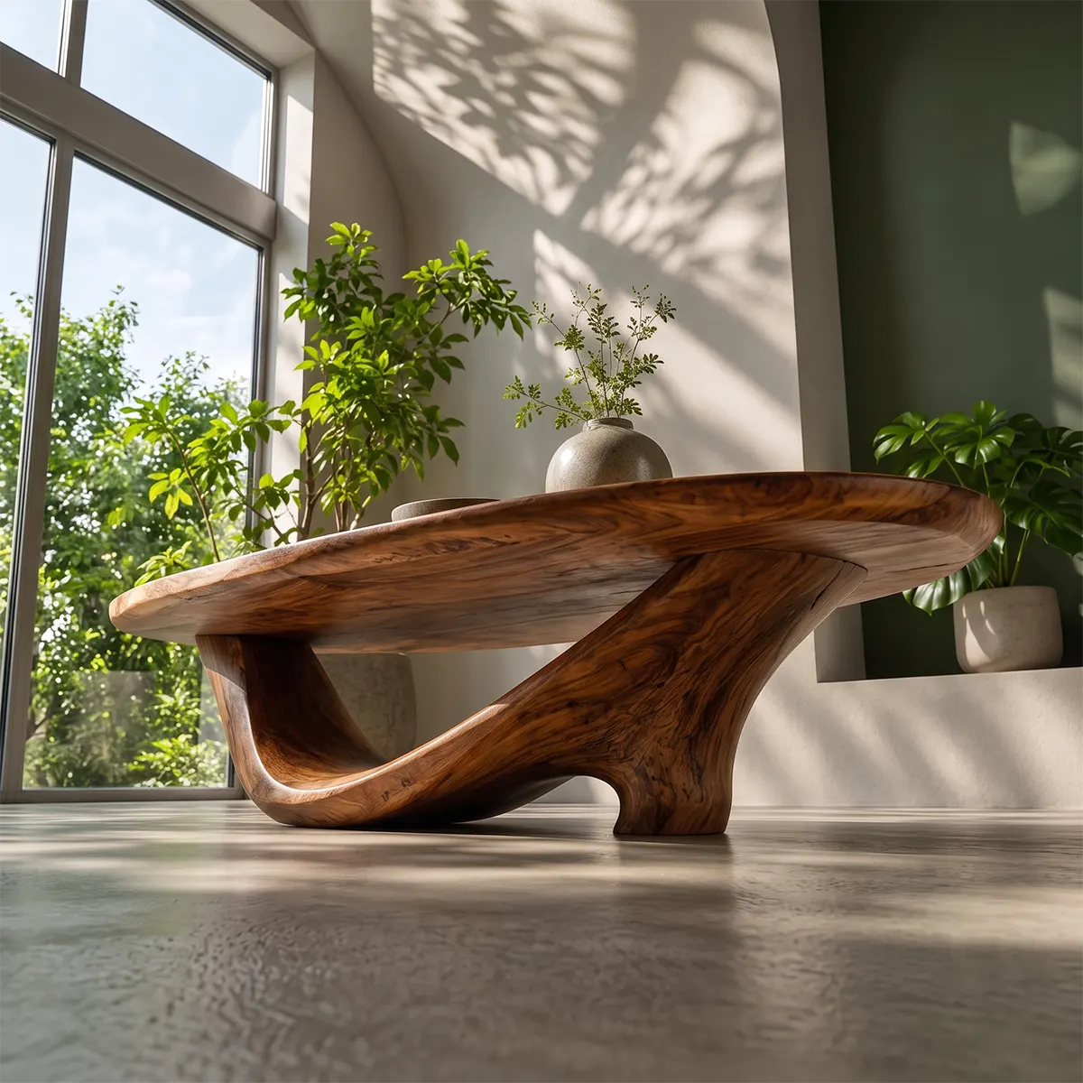 Organic Oval Coffee Table | Sculptural Solid Wood Low Profile Center Table TT006-4918