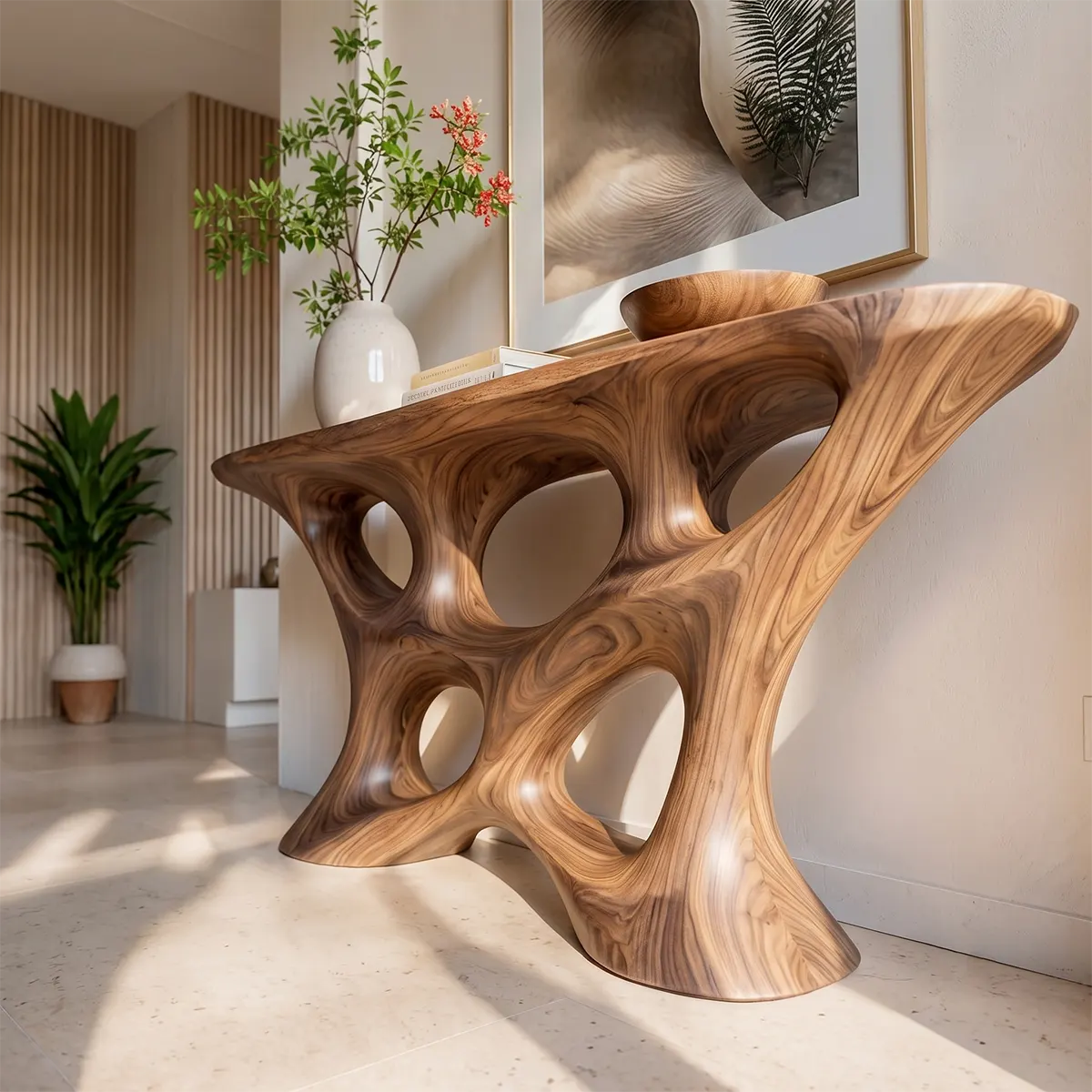 Modern Organic Sculptural Console Table | Solid Wood Entryway Hallway Accent Table TT006-5133