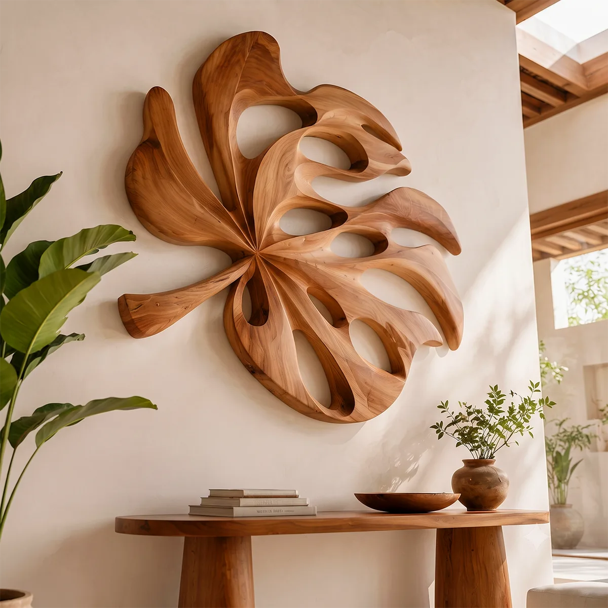 Carved Monstera Leaf Wood Wall Art | Tropical Botanical Wall Decor for Living Room, Entryway & Office TT006-3316