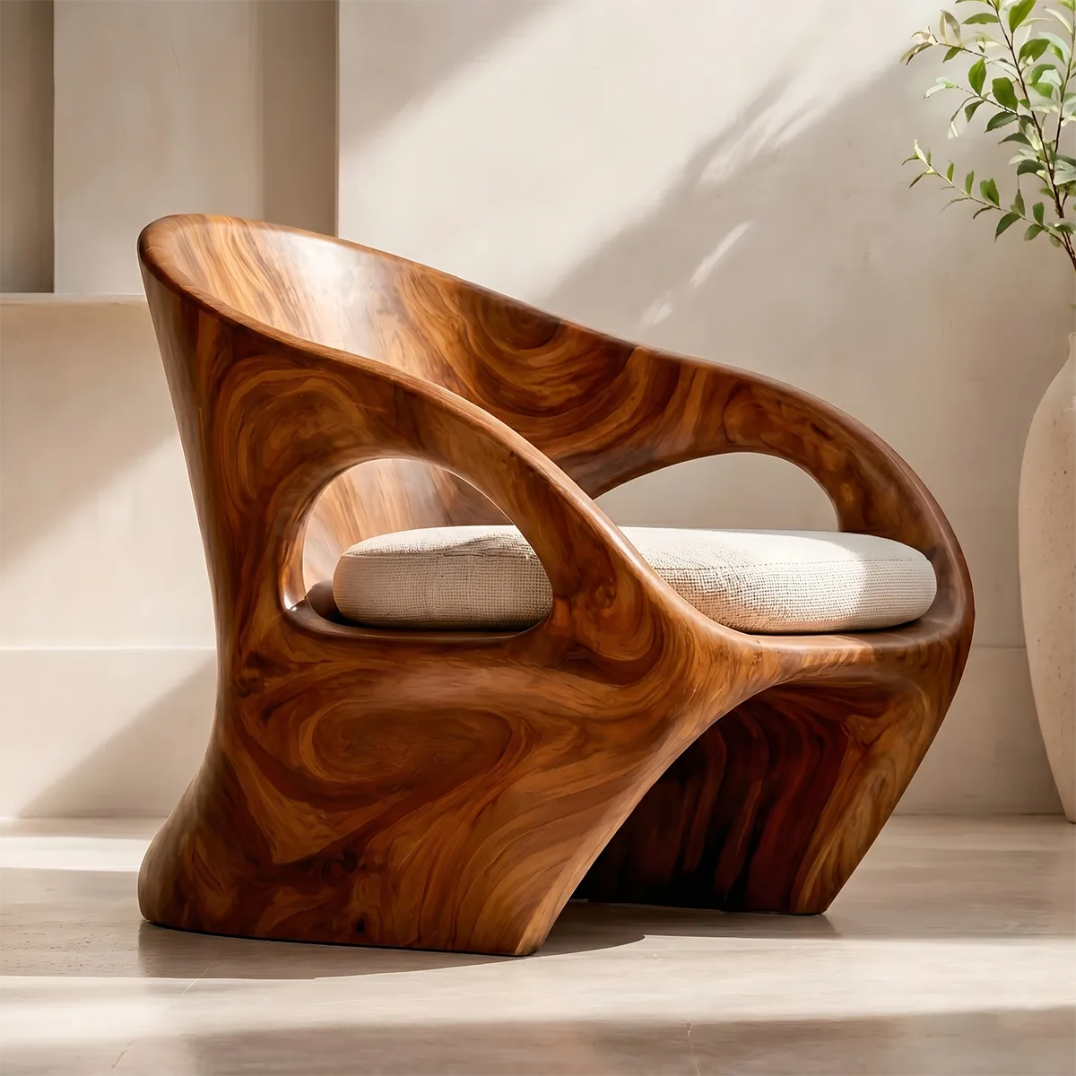 Organic Sculptural Solid Wood Lounge Chair | Handcrafted Modern Wooden Accent Chair TT006-9201