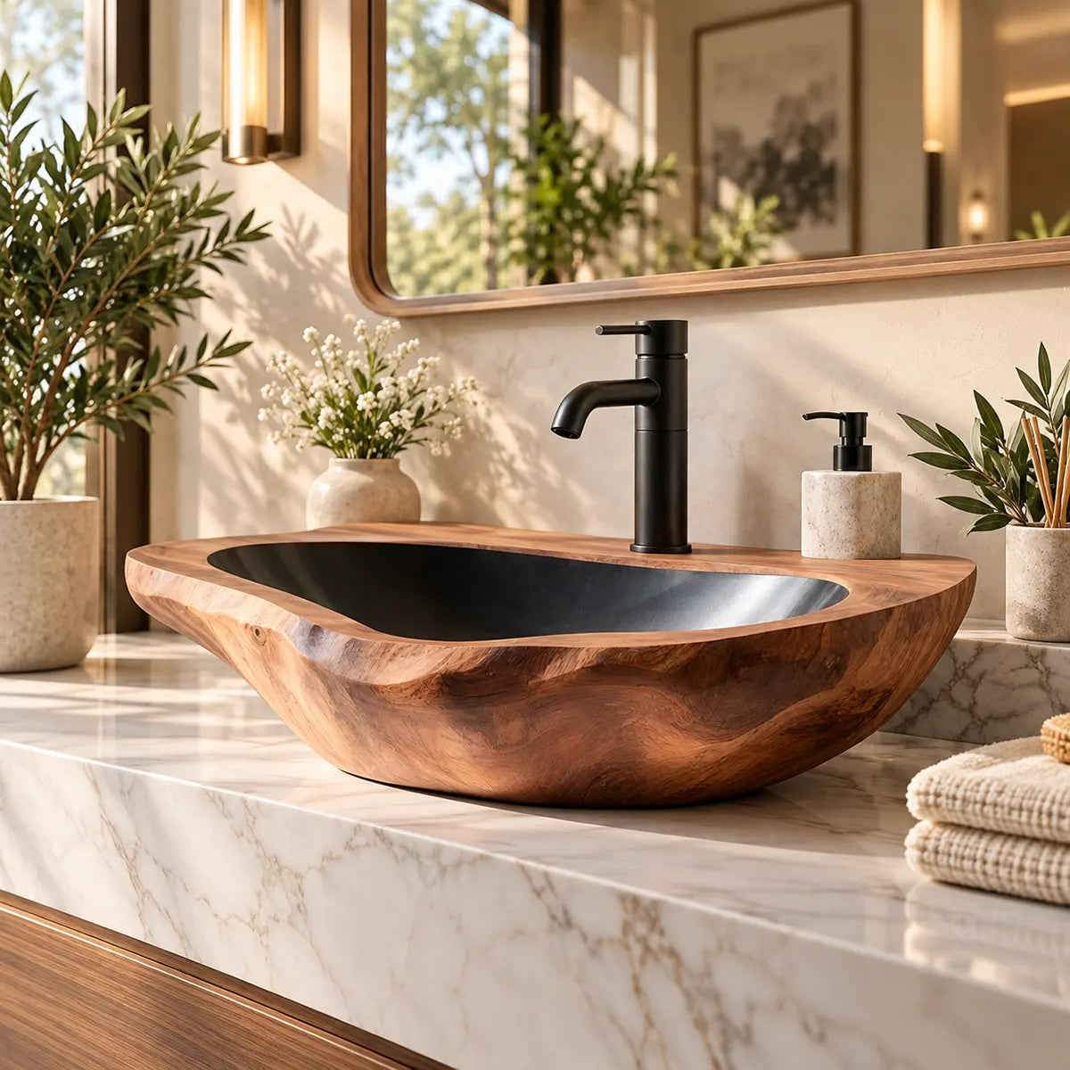 Low Profile Organic Vessel Sink | Elongated Sculptural Countertop Bathroom Basin TT006-9GHR2NE