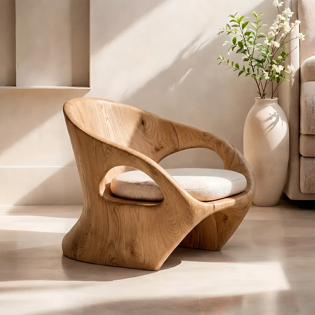 Organic Sculptural Solid Wood Lounge Chair | Handcrafted Modern Wooden Accent Chair TT006-9201