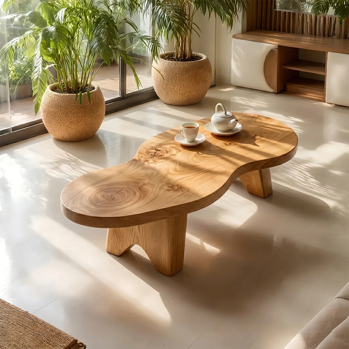 Organic Freeform Solid Wood Coffee Table with Sculptural Legs