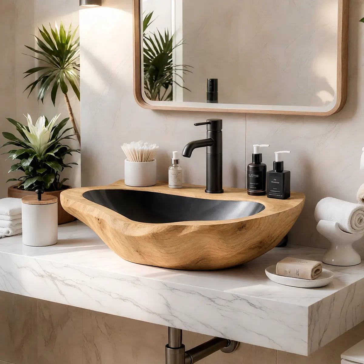 Low Profile Organic Vessel Sink | Elongated Sculptural Countertop Bathroom Basin TT006-9GHR2NE