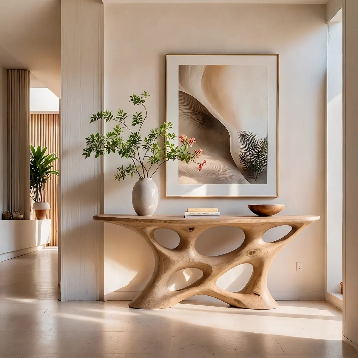 Modern Organic Sculptural Console Table | Solid Wood Entryway Hallway Accent Table TT006-5133