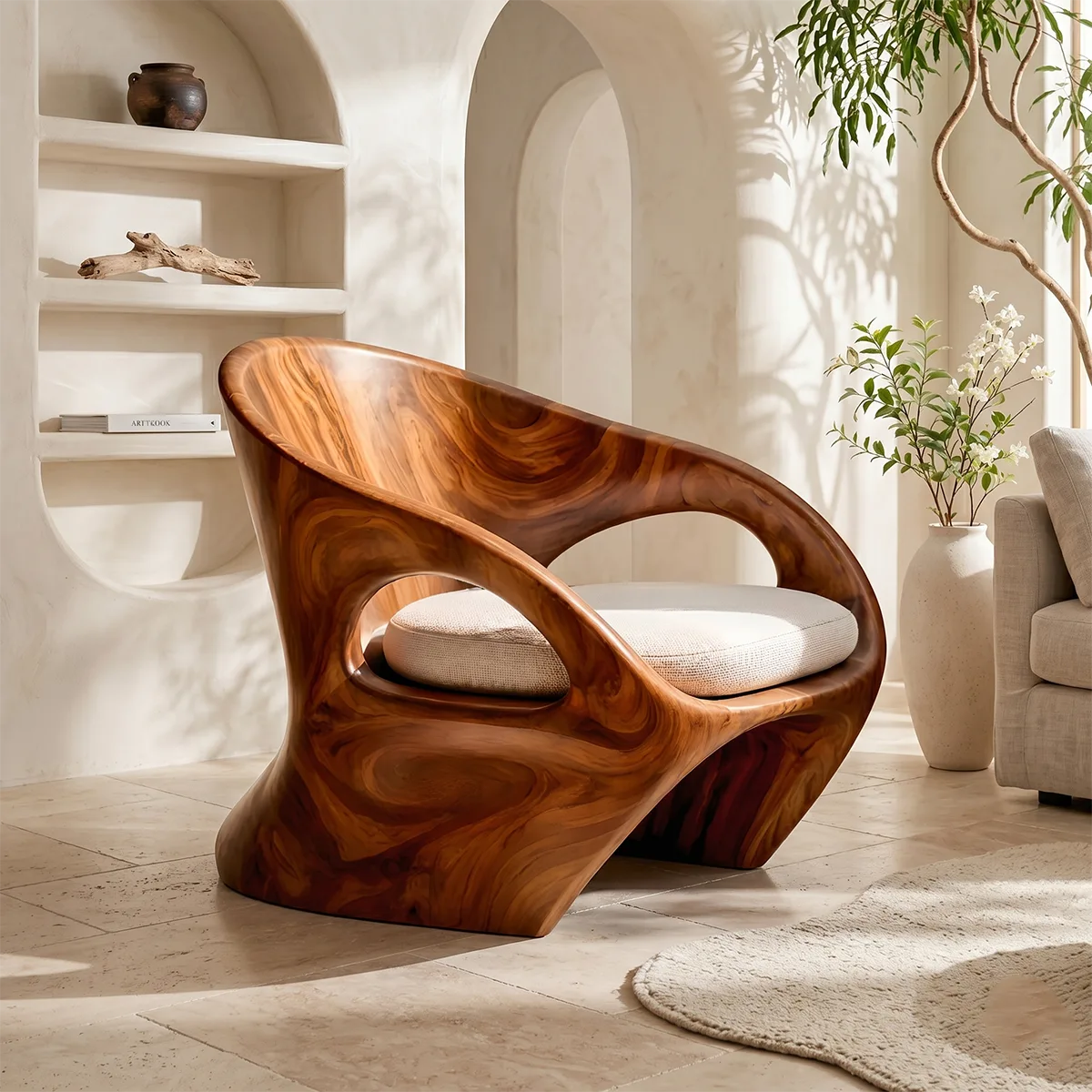 Organic Sculptural Solid Wood Lounge Chair | Handcrafted Modern Wooden Accent Chair TT006-9201
