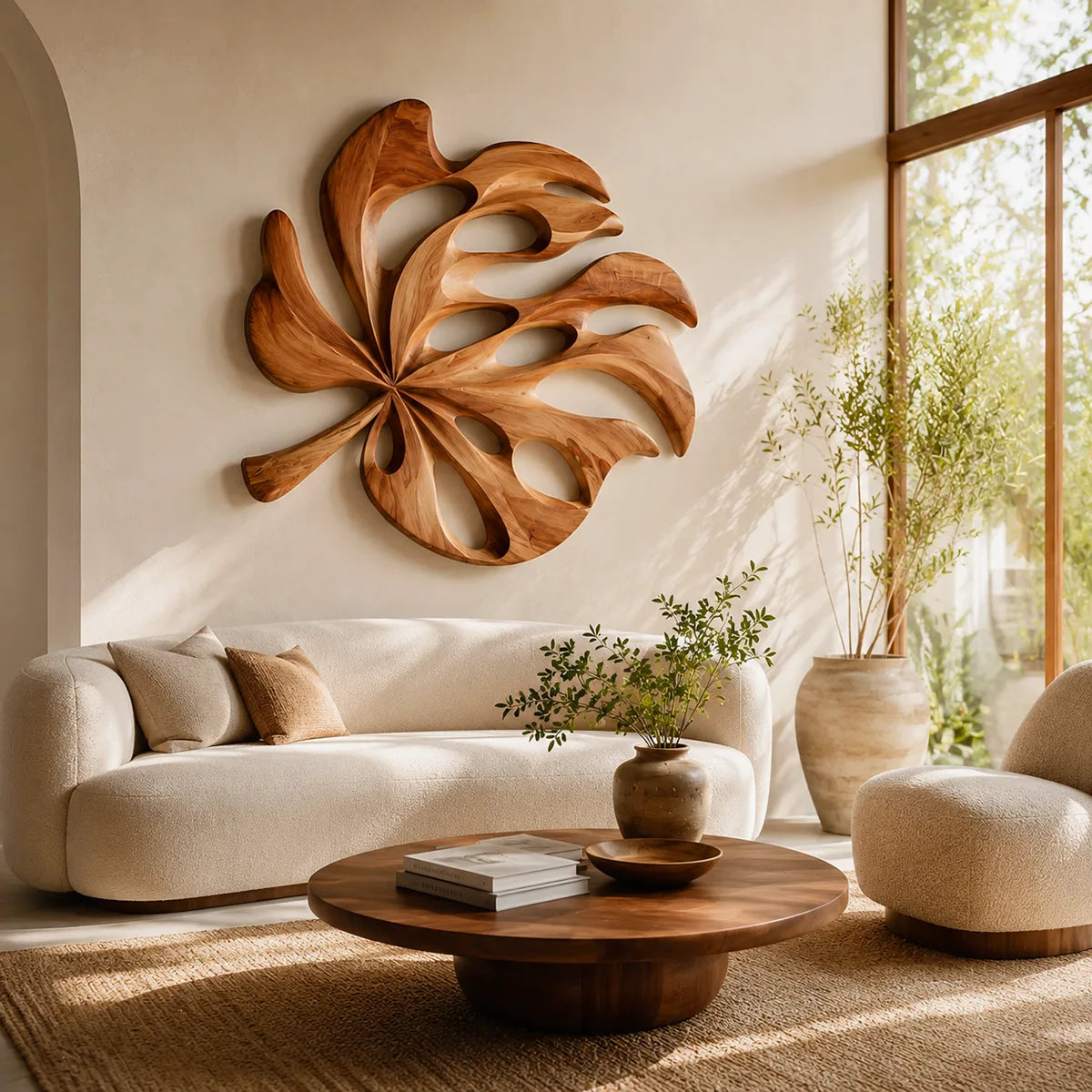 Carved Monstera Leaf Wood Wall Art | Tropical Botanical Wall Decor for Living Room, Entryway & Office TT006-3316