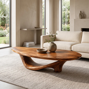 Organic Oval Coffee Table | Sculptural Solid Wood Low Profile Center Table TT006-4918