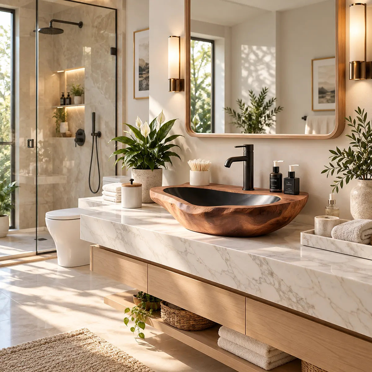 Low Profile Organic Vessel Sink | Elongated Sculptural Countertop Bathroom Basin TT006-9GHR2NE