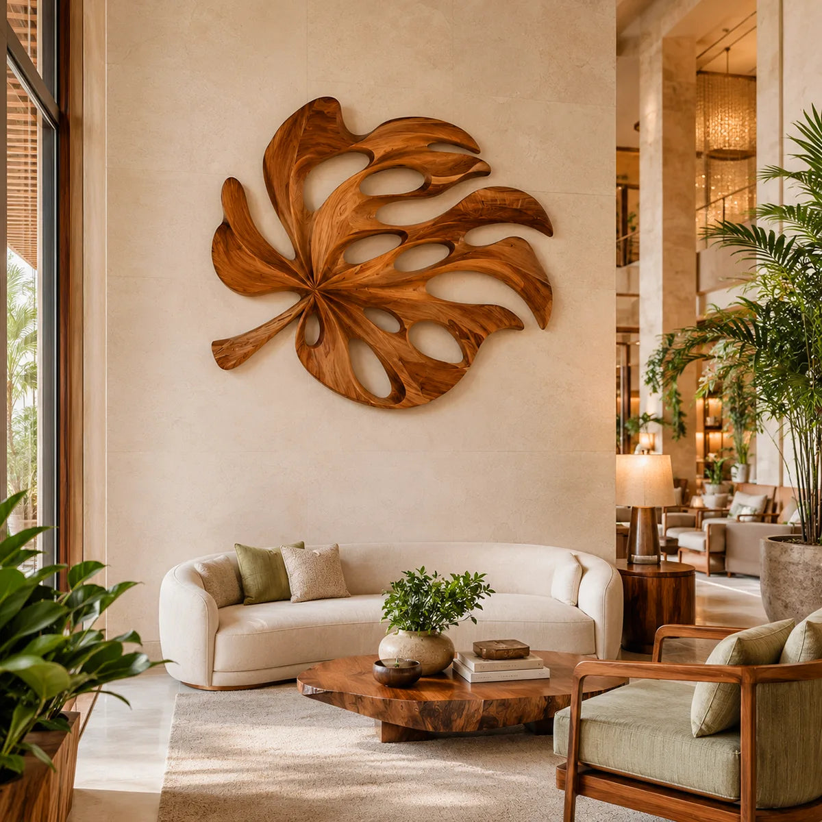 Carved Monstera Leaf Wood Wall Art | Tropical Botanical Wall Decor for Living Room, Entryway & Office TT006-3316