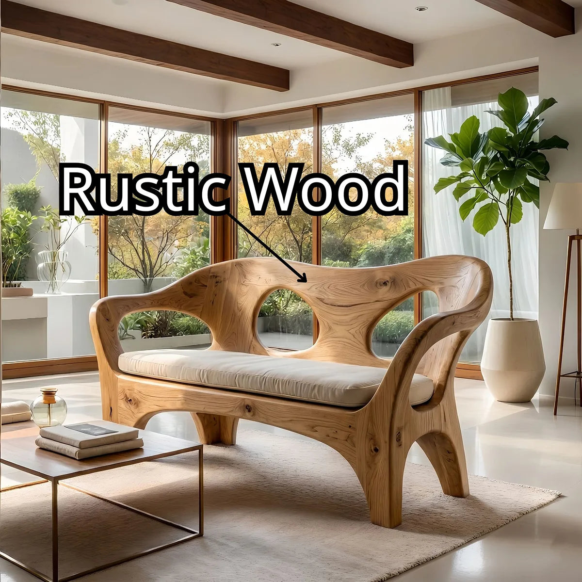 Luxury Organic Wooden Sofa with Sculptural Open-Frame Curves