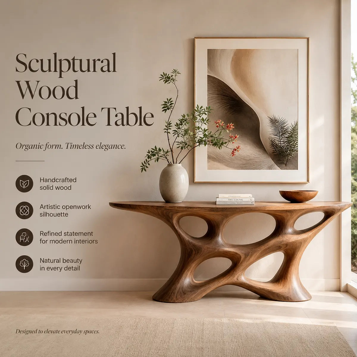 Modern Organic Sculptural Console Table | Solid Wood Entryway Hallway Accent Table TT006-5133